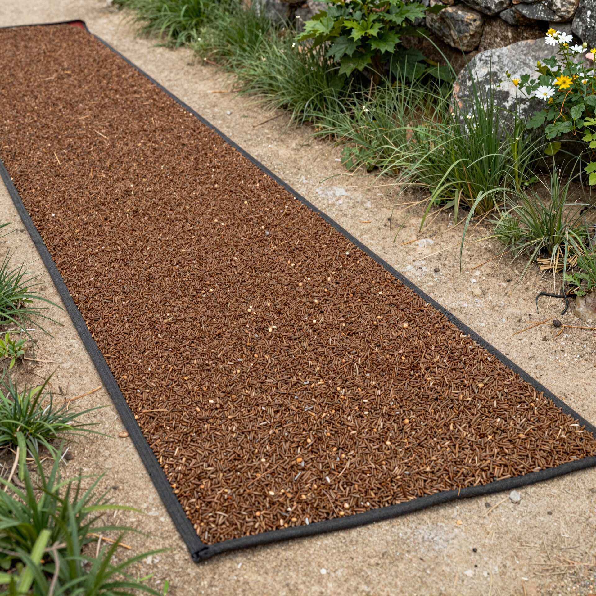 야자매트를 정원 산책로에 설치하는 과정