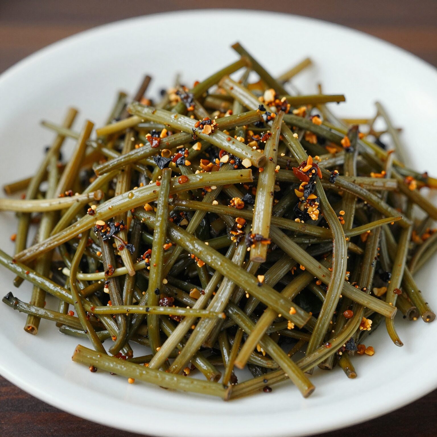 독성 제거 후 된장과 참기름으로 무친 원추리나물 접시에 담긴 모습