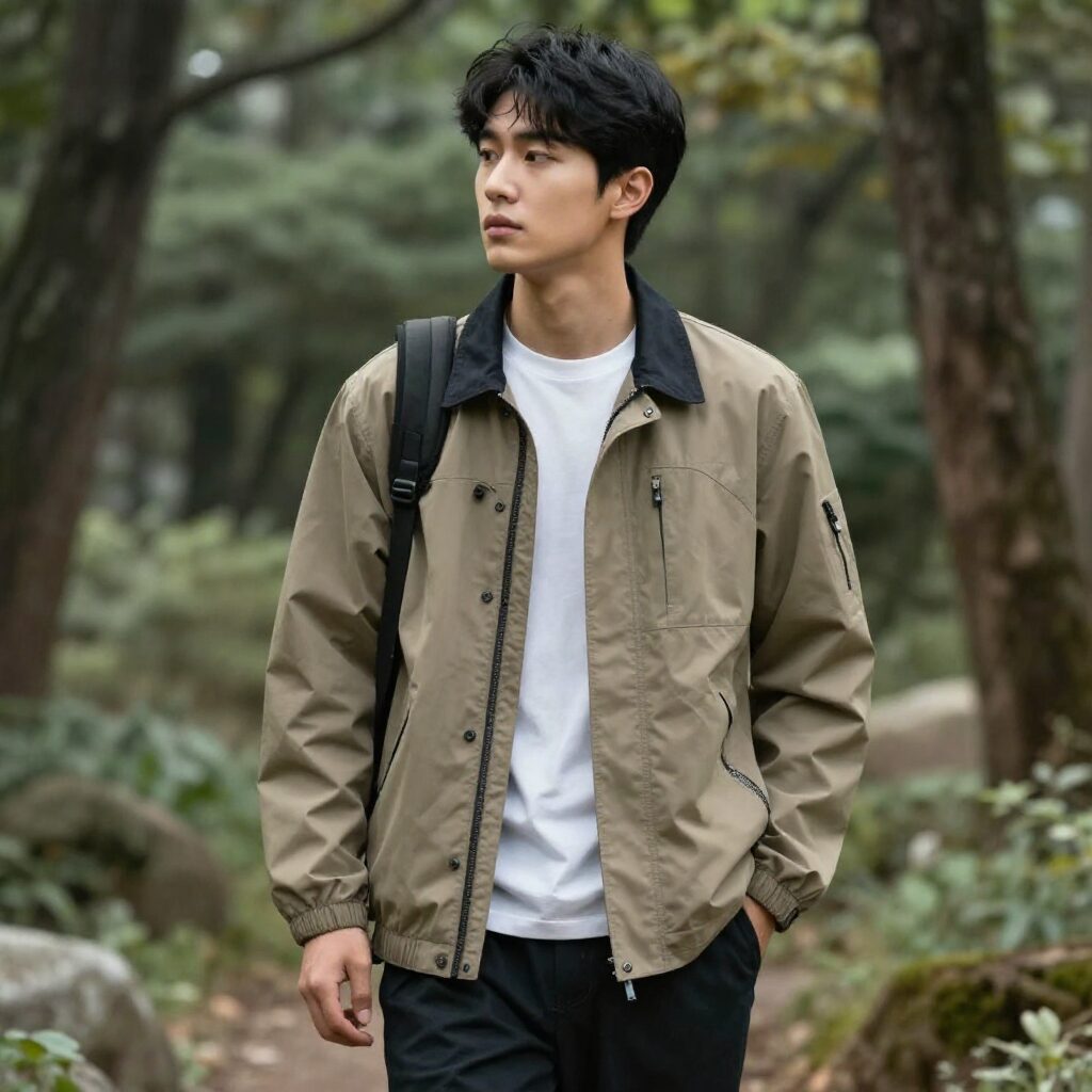 데우스 코치자켓을 입은 데일리 캐주얼 코디