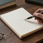 일기장과 펜이 놓여있는 책상 위의 평화로운 모습