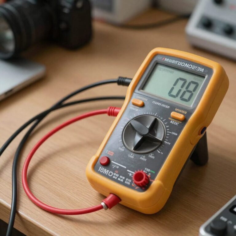 디지털 멀티미터의 검은색과 빨간색 리드선과 다양한 프로브 팁 액세서리