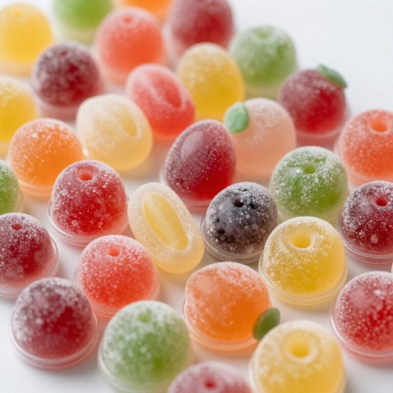 핑거캔디 후르츠믹스 다양한 과일 모양 수제 사탕이 투명 케이스에 담겨 있음