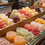 히게당 매장 내 다양한 모양과 색의 수제 사탕이 진열된 모습