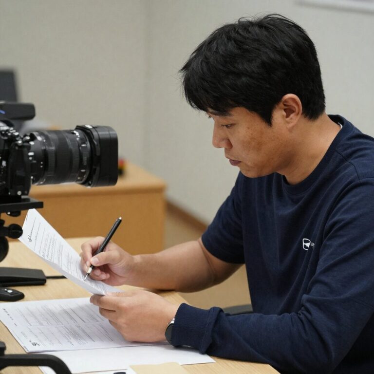 홍명보 감독이 선수 명단을 검토하고 있는 모습