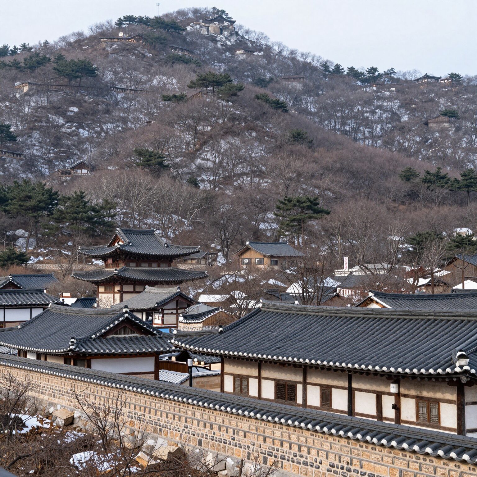 화천향교에서 바라본 화천읍내와 겨울 산경치
