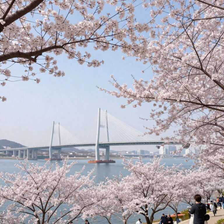 진해군항제 벚꽃이 만개한 여좌천 로망스 다리 풍경