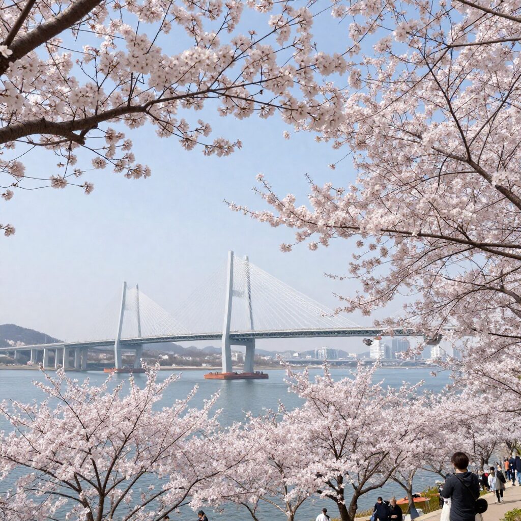 진해군항제 벚꽃이 만개한 여좌천 로망스 다리 풍경