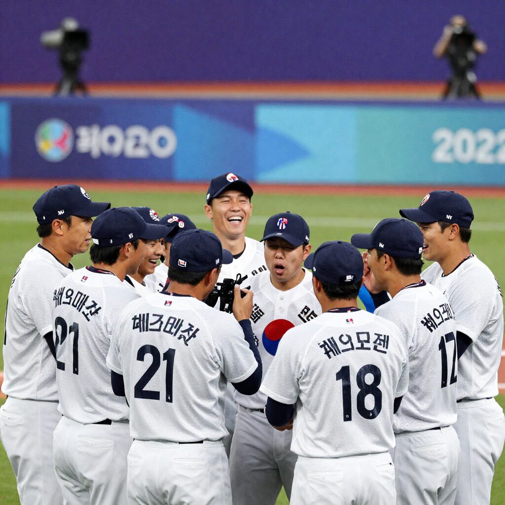 2026 WBC 한국 대표팀 체코전 승리 후 함께 기뻐하는 장면