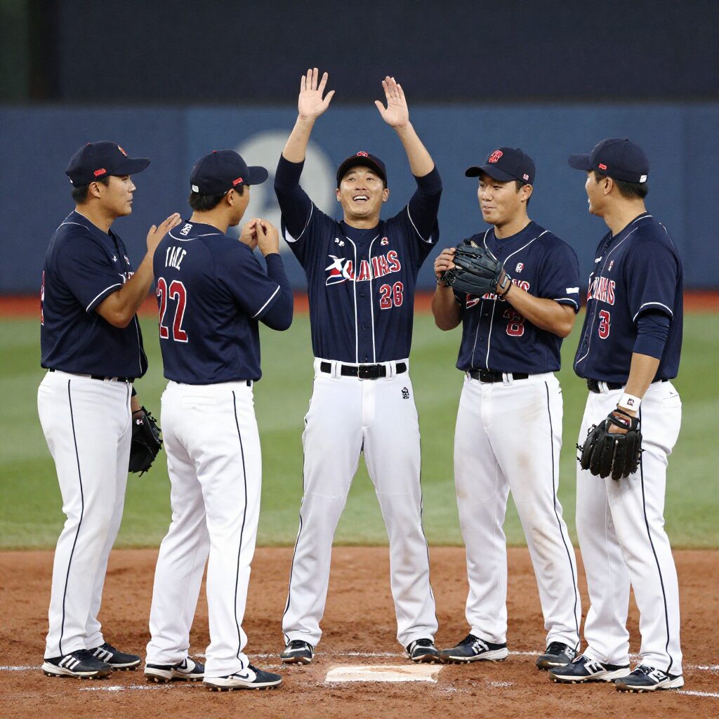 호주전 승리 후 기뻐하는 한국 야구 대표팀 선수들