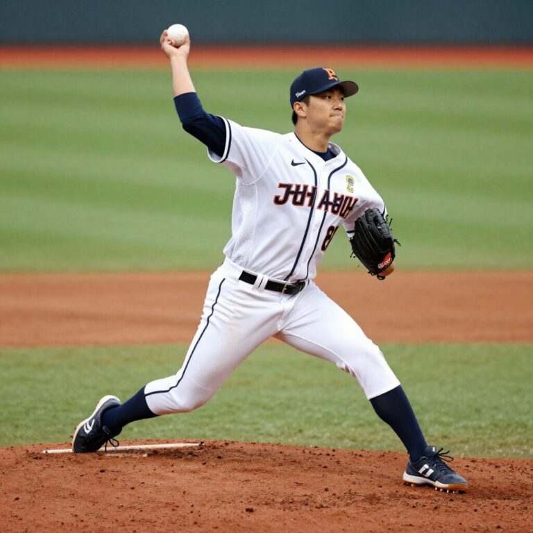 호주 야구 국가대표 선발 투수 라클란 웰스가 마운드에서 투구하는 모습