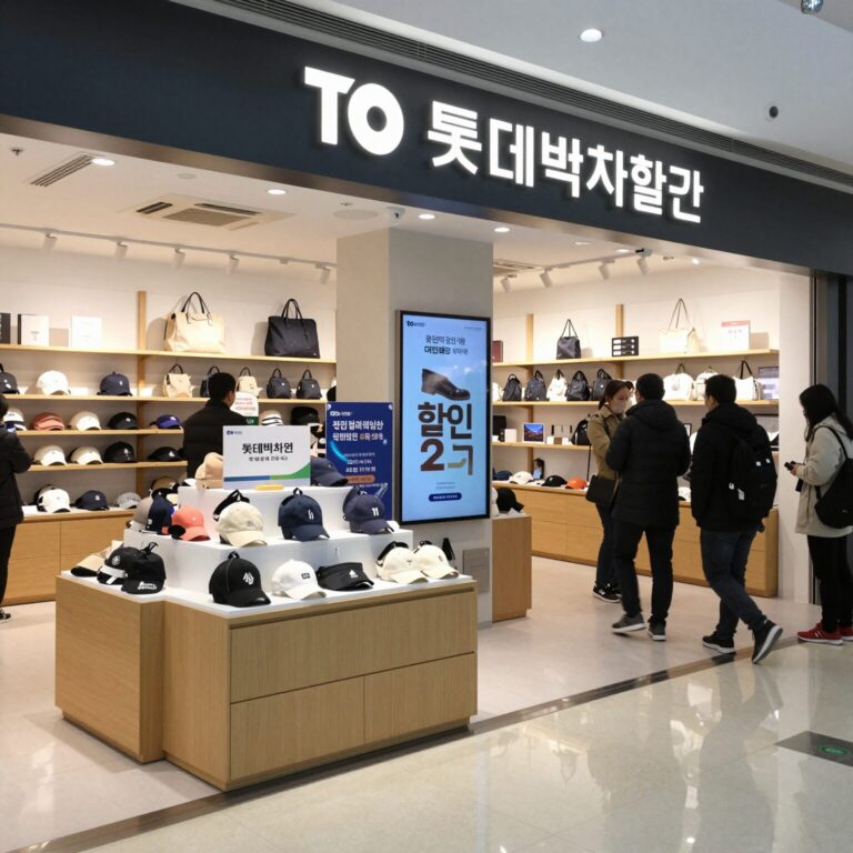 롯데백화점 매장 내부와 할인 행사 전경을 담은 사진