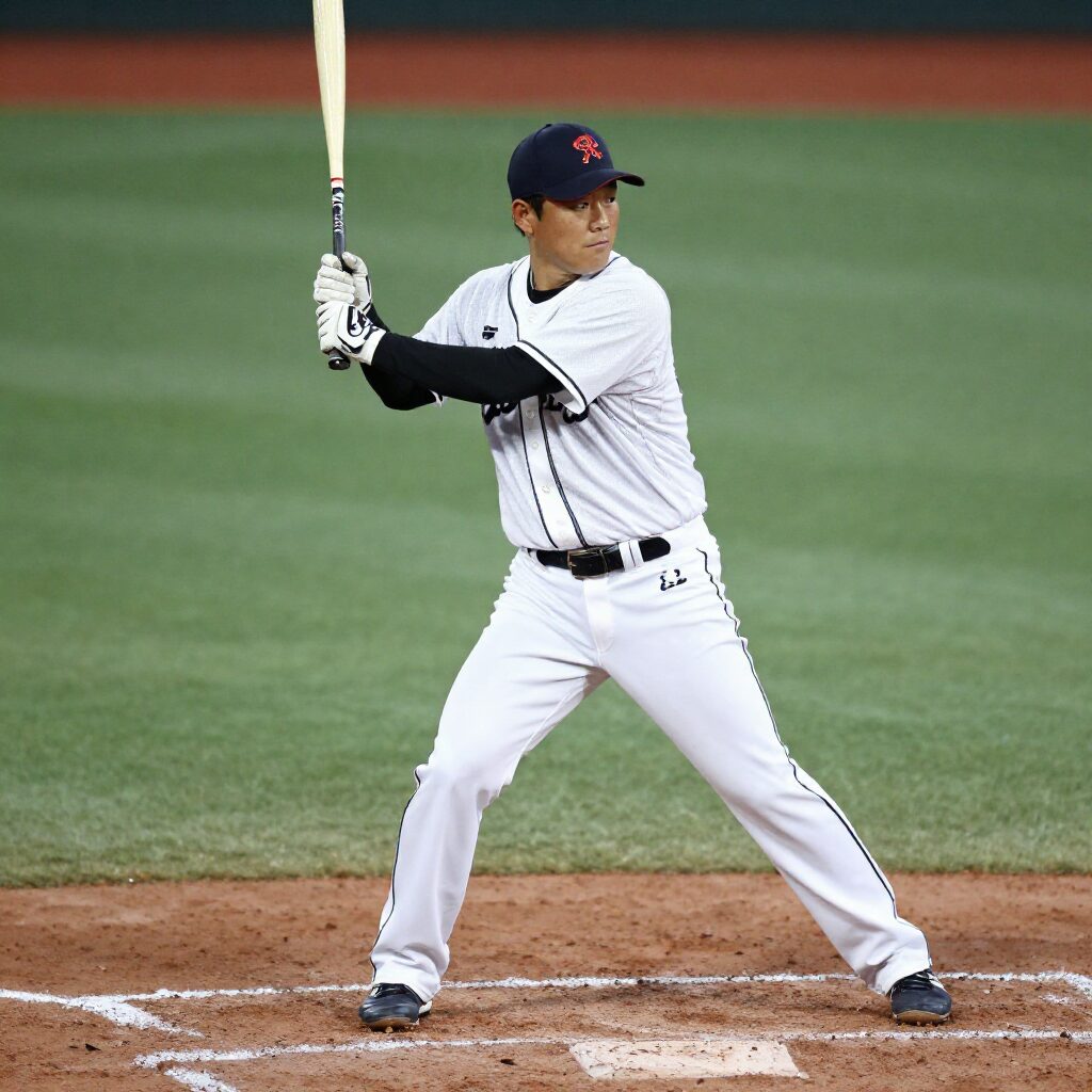 오타니 쇼헤이가 일본 대표팀 연습경기에서 타석에 서 있는 모습