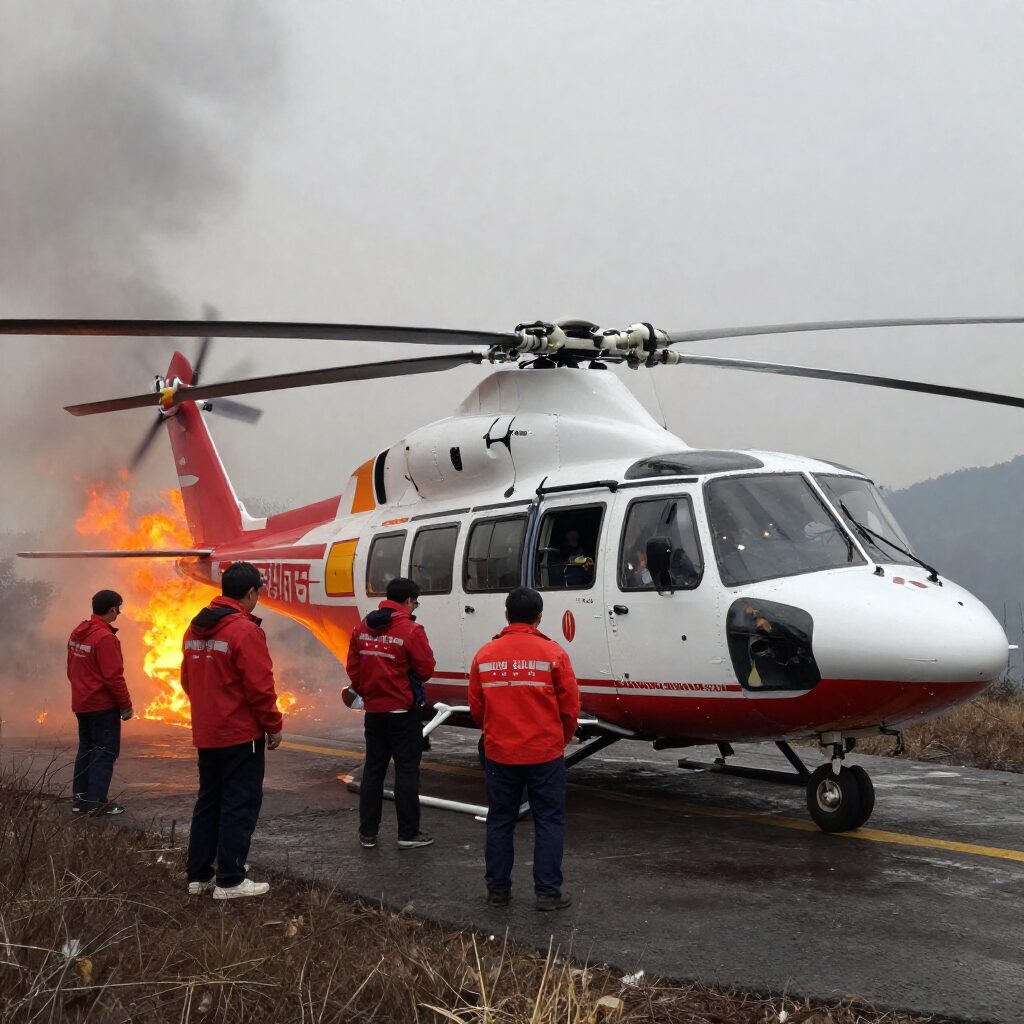 팔달산 산불 진화 작업 중인 소방 헬기와 인력