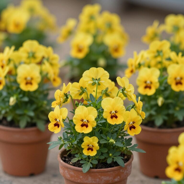 화분에 심겨진 노란 팬지와 삼색제비꽃