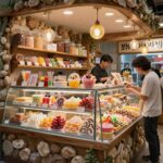 텐진 지하상가 파파버블 매장의 다채로운 수제 사탕 진열