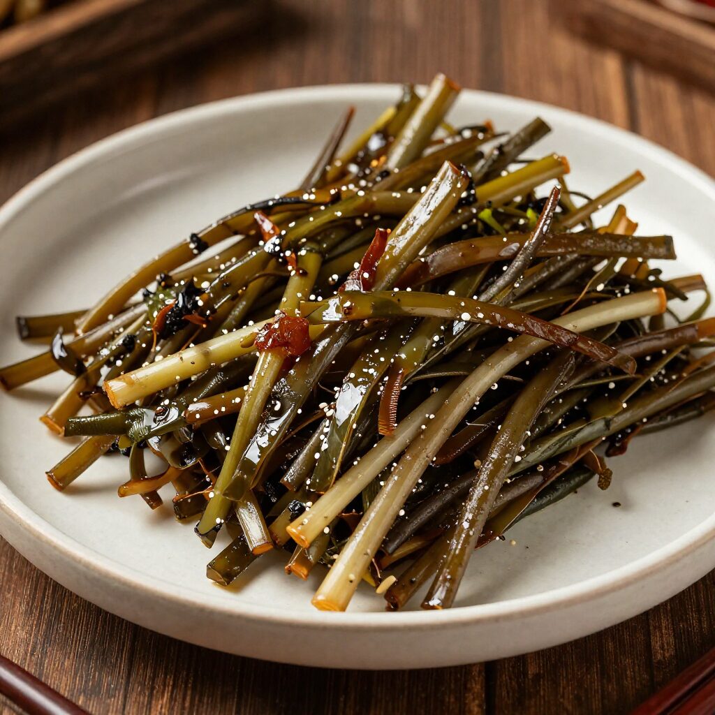 데쳐서 무친 고춧잎 나물 접시