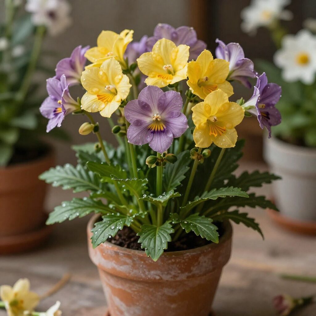 화분에 핀 라넌큘러스 꽃