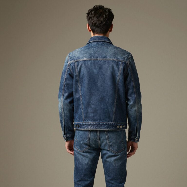 싱글라이더 가죽 자켓을 입고 데님과 매치한 남성의 뒷모습