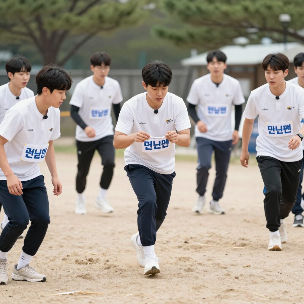 학생들이 런닝맨 게임을 하며 이름표를 뜯는 모습