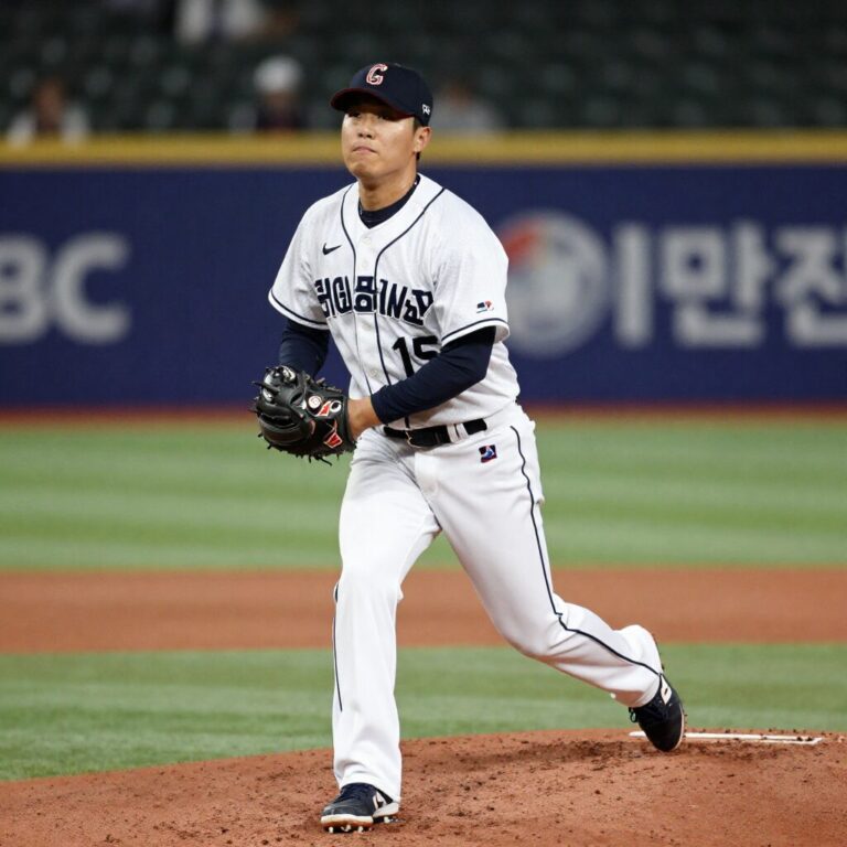 류현진 선수가 WBC 대만전 선발 등판을 앞두고 마운드에서 워밍업하는 모습