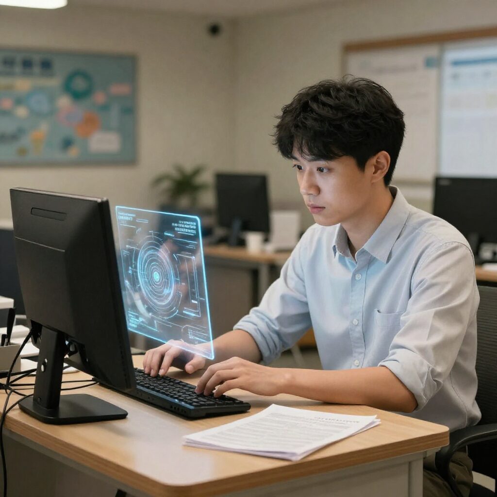 삼성전자 사무실에서 열리는 면접 장면을 상징하는 이미지