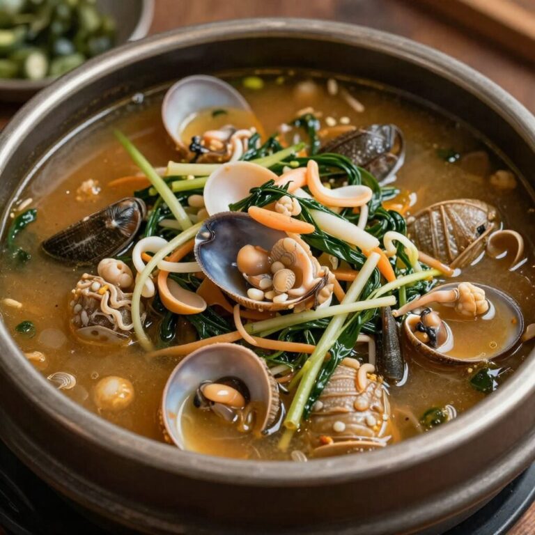 구례 산동성 짬뽕 한 그릇. 푸짐한 해산물과 채소가 가득 담겨 있다