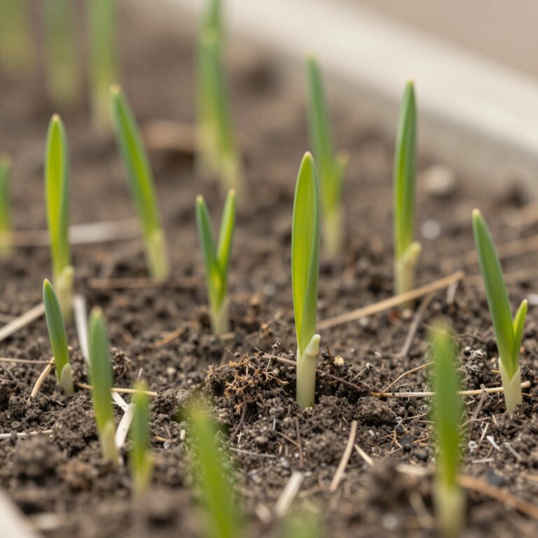 봄에 파종한 대파 새싹이 깨져 나오는 모습