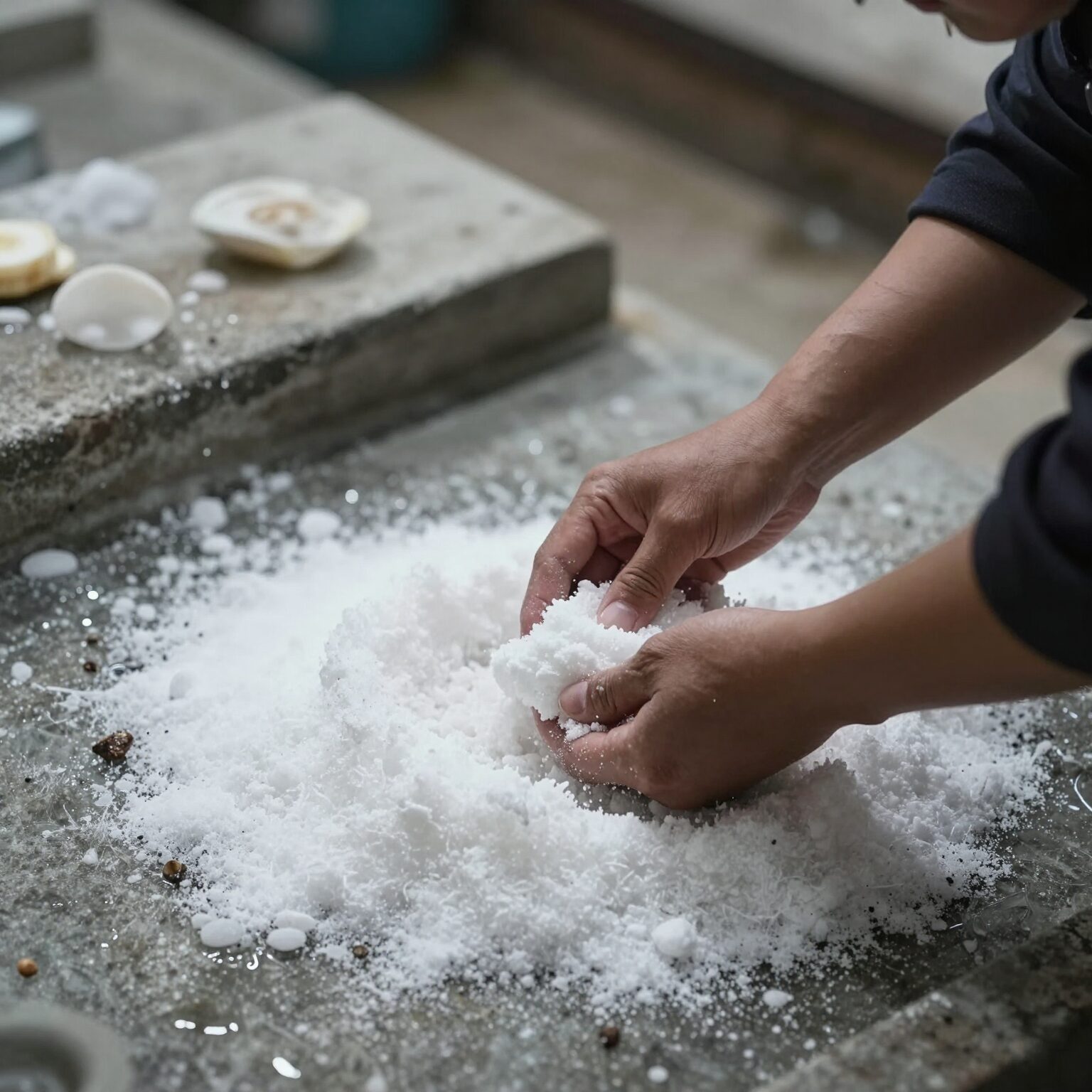 씀바귀를 소금물에 데치는 과정 사진