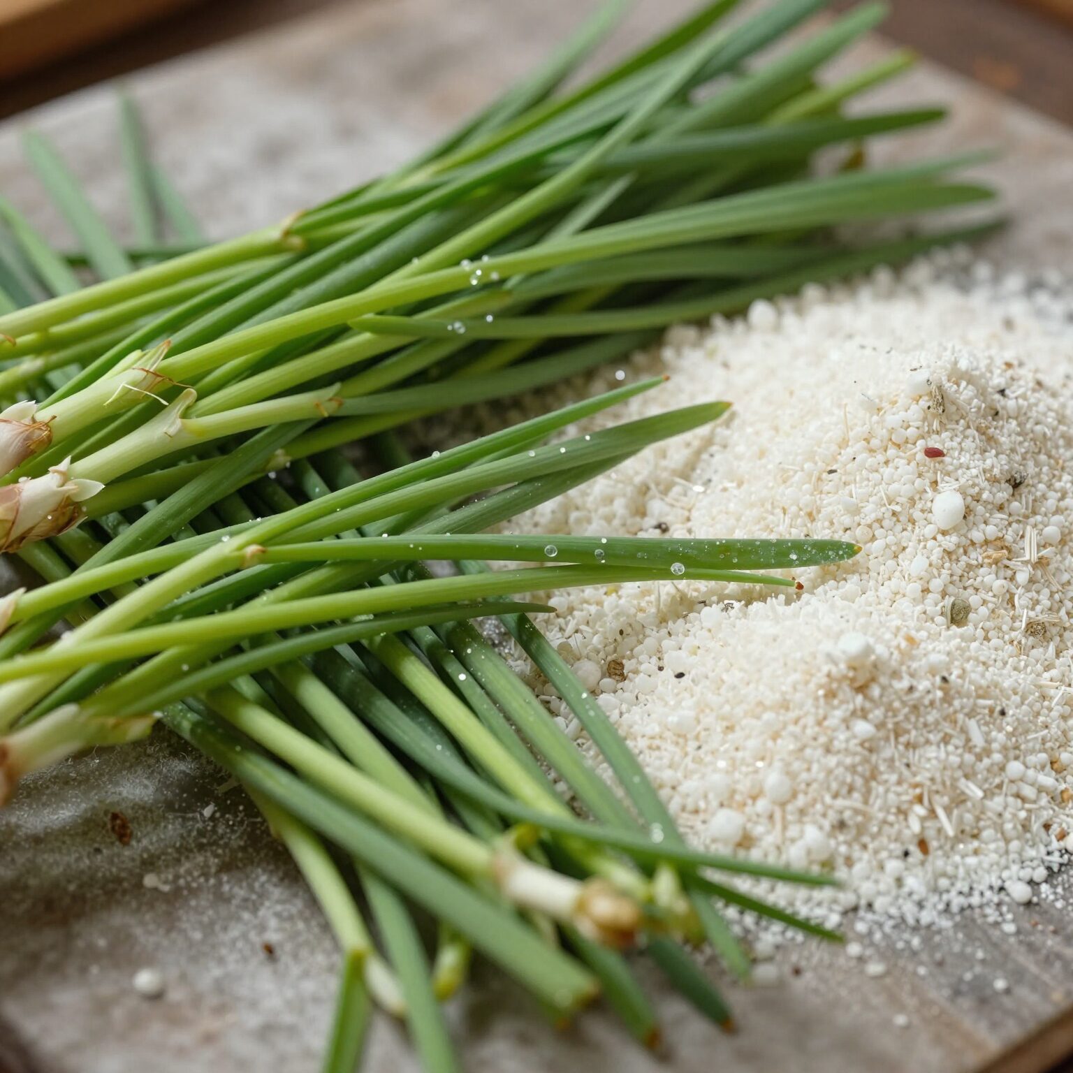 쑥버무리 재료 사진 쌀가루와 손질된 쑥