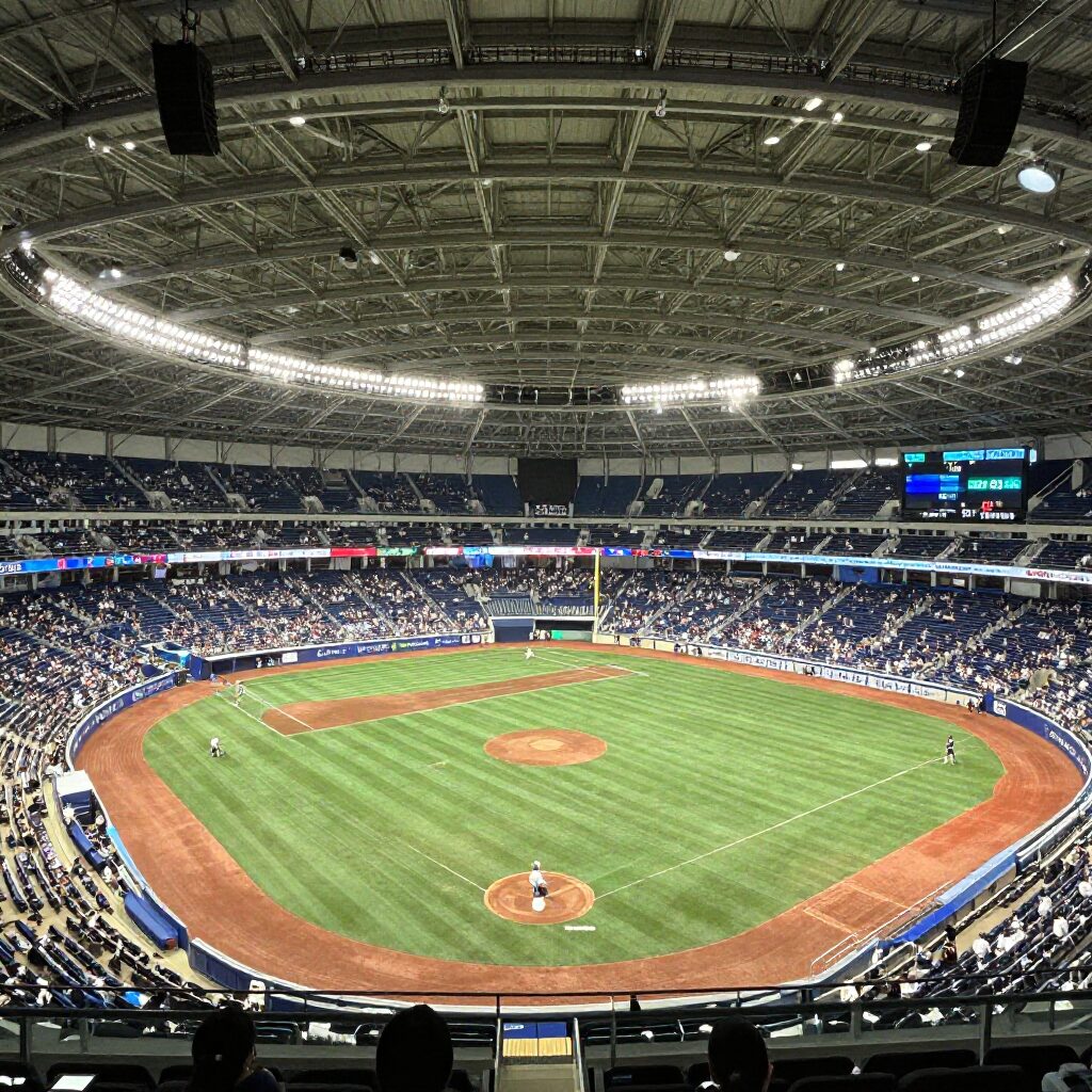 도쿄돔 야구장 내부 전경과 관중석이 가득 찬 모습