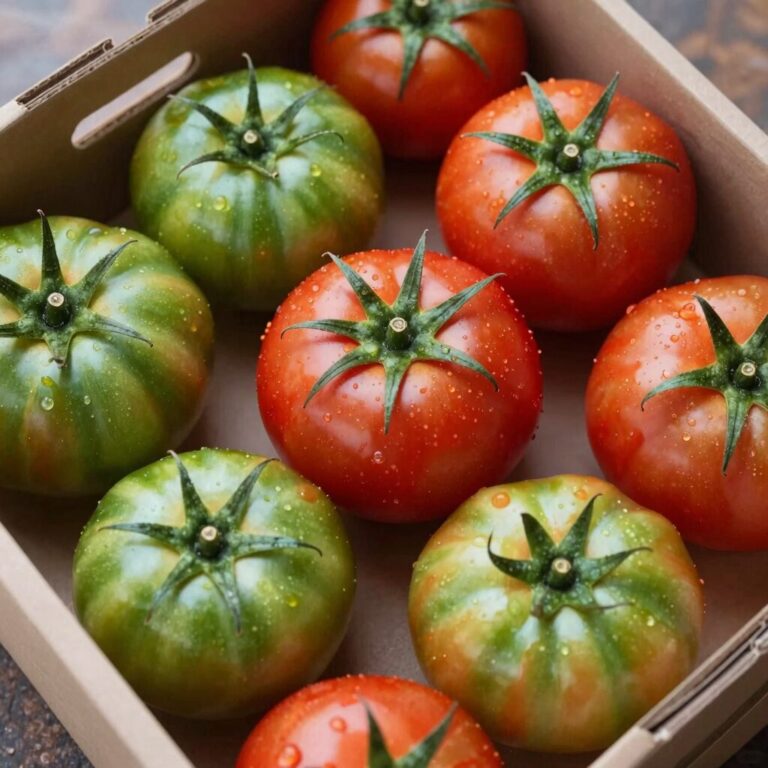 토마토러브 신선한 대저짭짤이토마토 수령 직후 모습 상자에 가득 담긴 초록빛과 붉은빛이 섞인 토마토