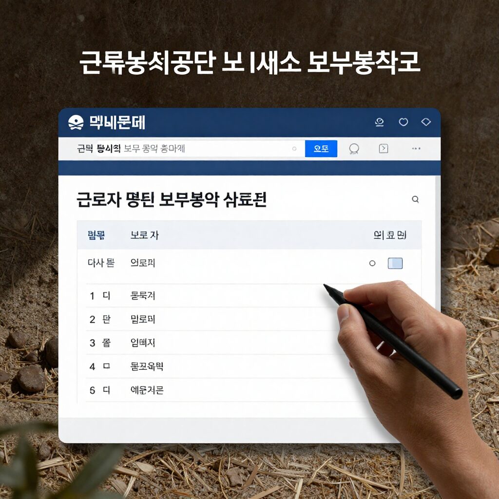 근로복지공단 토탈서비스 보수총액 신고 화면에서 근로자 명단이 조회된 모습