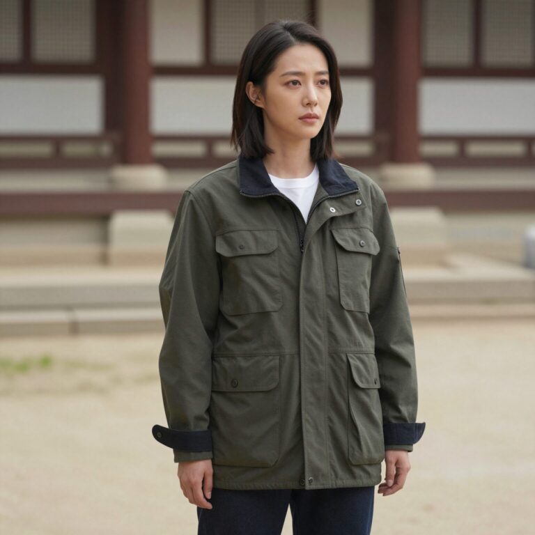 여성이 유틸리티 자켓을 캐주얼하게 코디한 모습