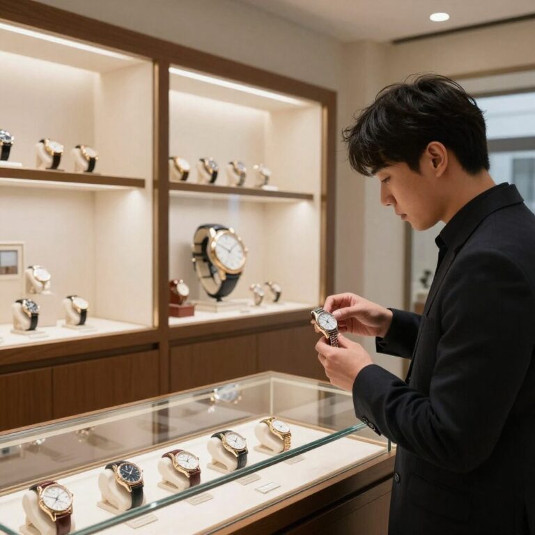 매장 내 진열된 다양한 디자인의 명품 시계들