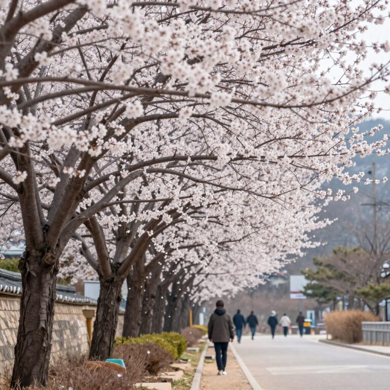 양산 순매원 입구에 핀 화사한 홍매화 꽃나무