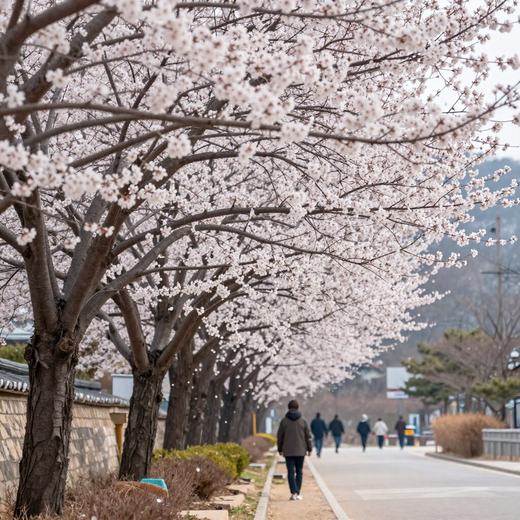 양산 순매원 입구에 핀 화사한 홍매화 꽃나무