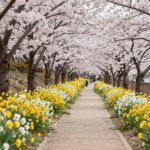 예래생태공원 벚꽃과 유채꽃이 어우러진 산책로 풍경