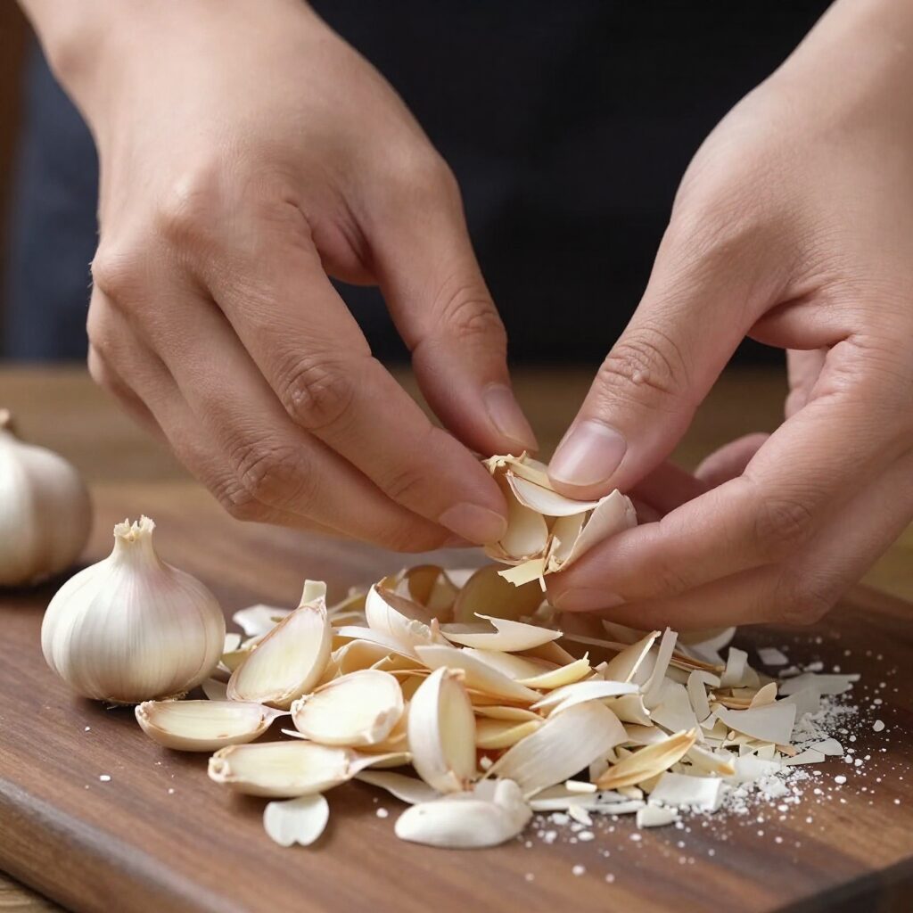 깨끗이 손질된 풋마늘을 먹기 좋게 썰어 놓은 모습