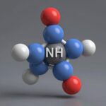 암모니아 NH3 분자의 삼각뿔형 입체 구조를 나타낸 3D 모델 이미지