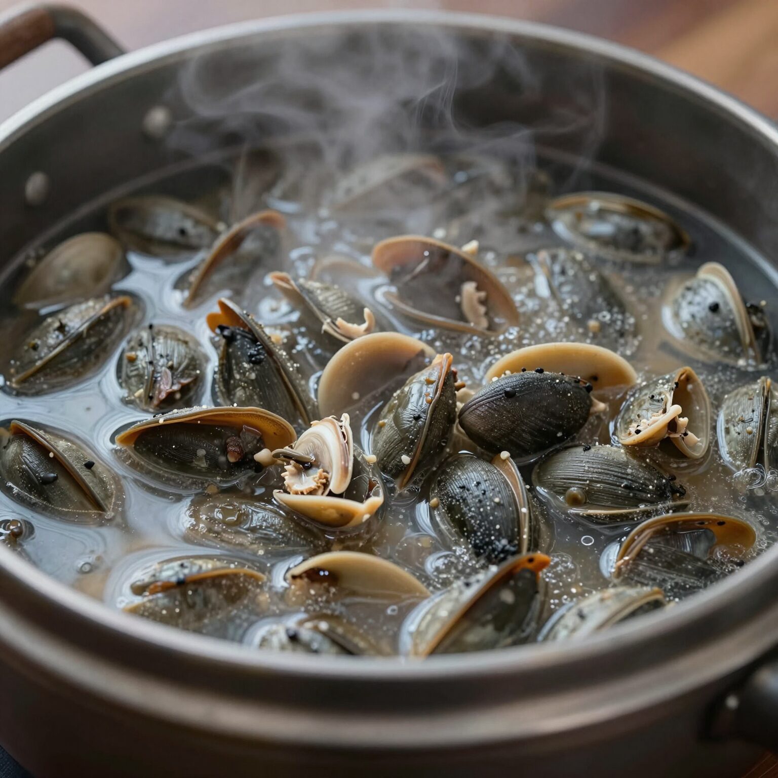 삶는 중인 햇고사리, 냄비에서 보글보글 끓고 있다