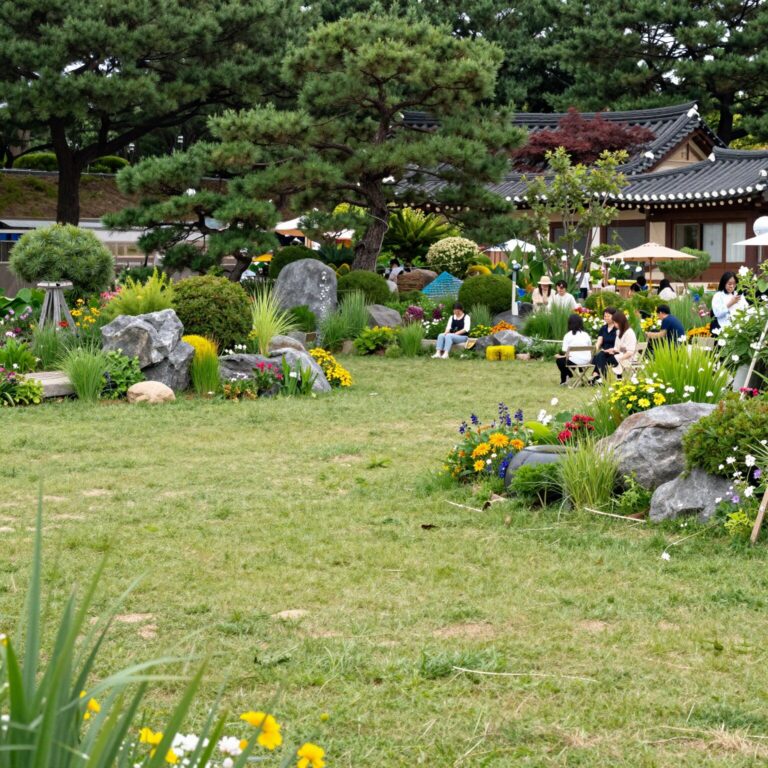 부안 해뜰마루에서 열리는 마실축제 전경, 넓은 잔디와 정원이 펼쳐져 있음