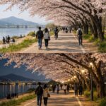 부산 대저생태공원 낙동강변 벚꽃 터널 길 낮과 밤 풍경