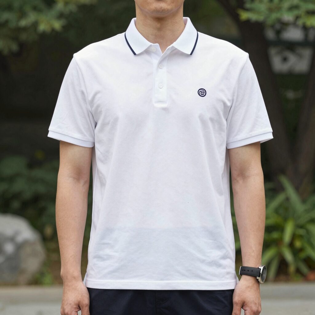 아이더 쿨리츠 아이스 남성 반팔 폴로 티셔츠 착용 사진