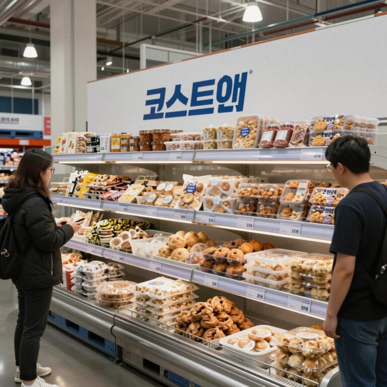 코스트코 냉동식품 할인 코너에 진열된 다양한 간편식들