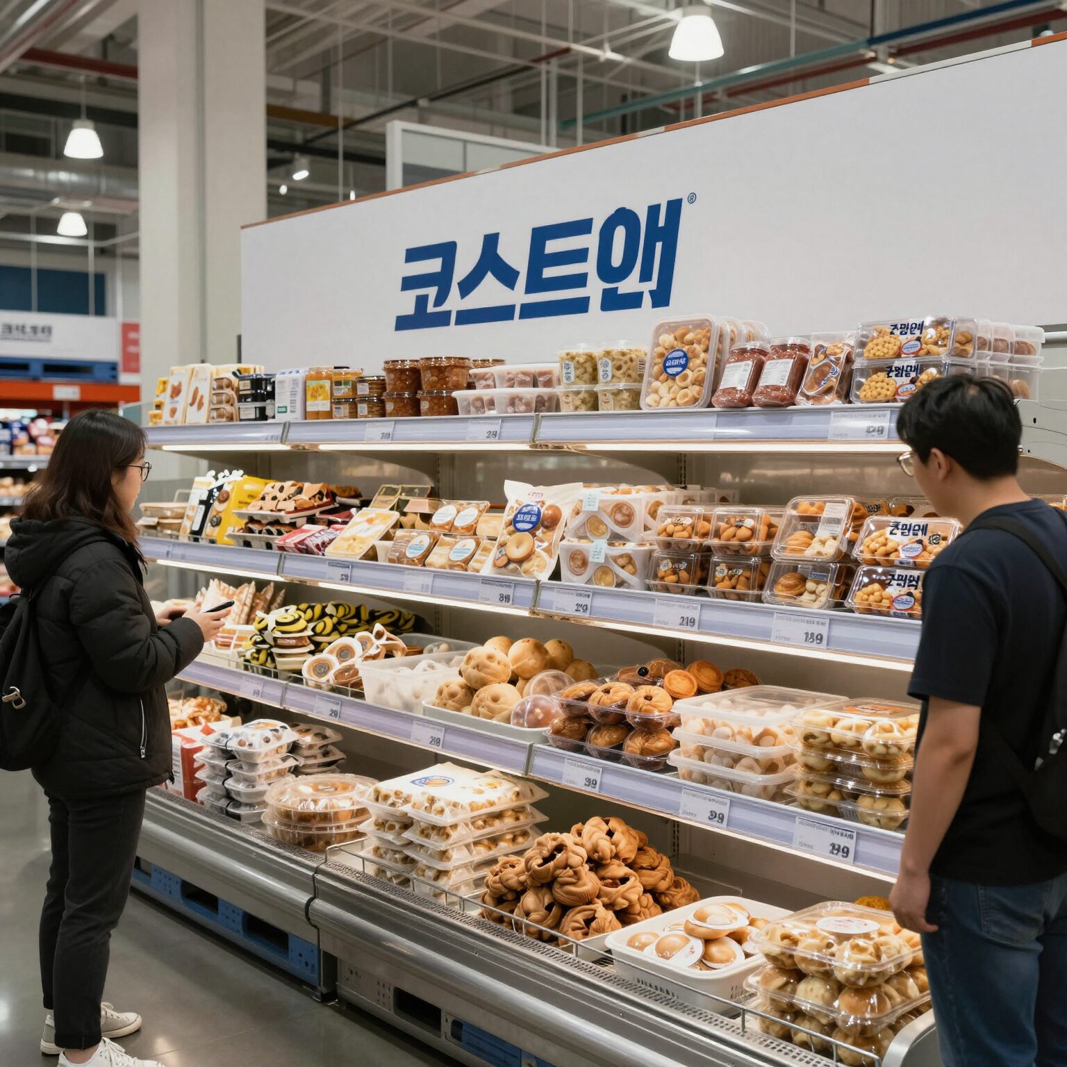 코스트코 냉동식품 할인 코너에 진열된 다양한 간편식들