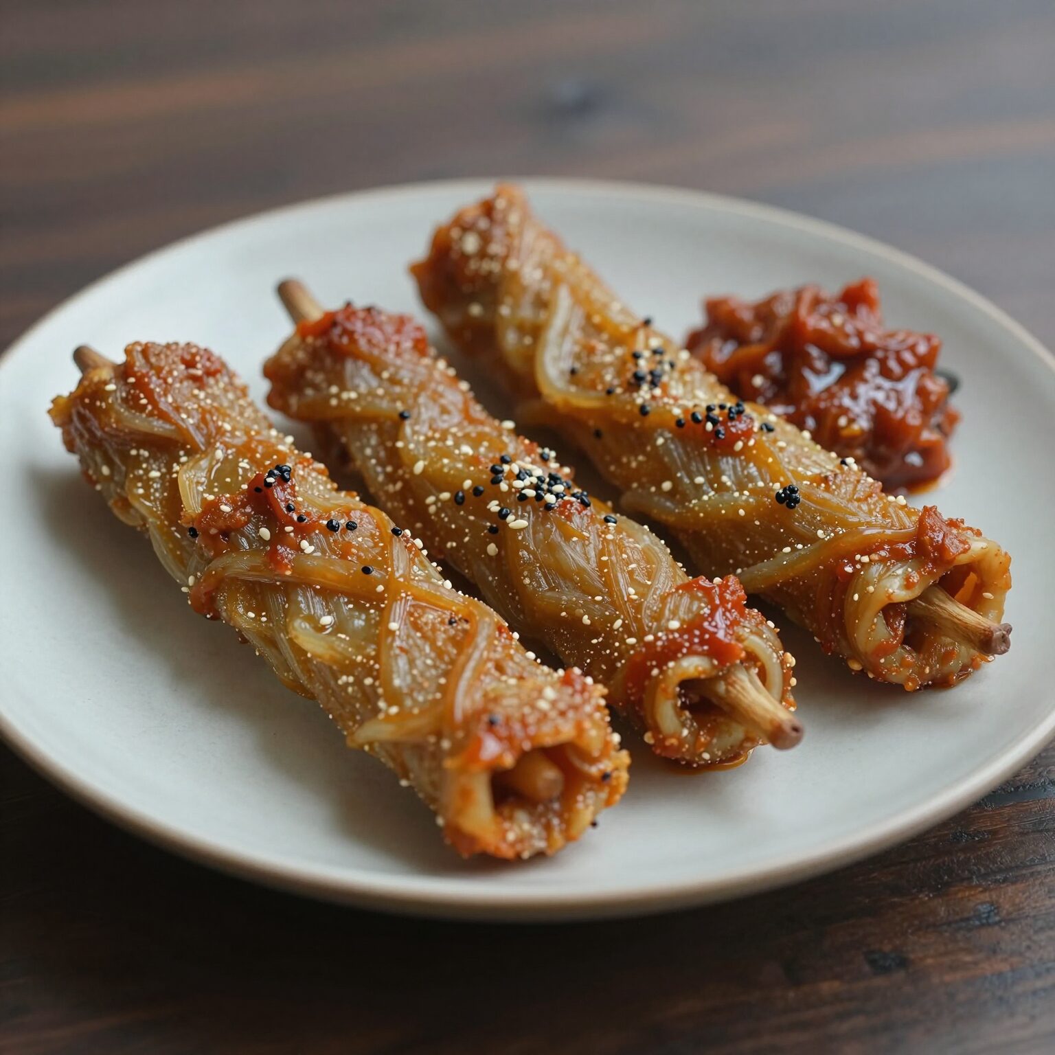 데친 두릅을 접시에 가지런히 담고 옆에 초고추장을 곁들인 모습