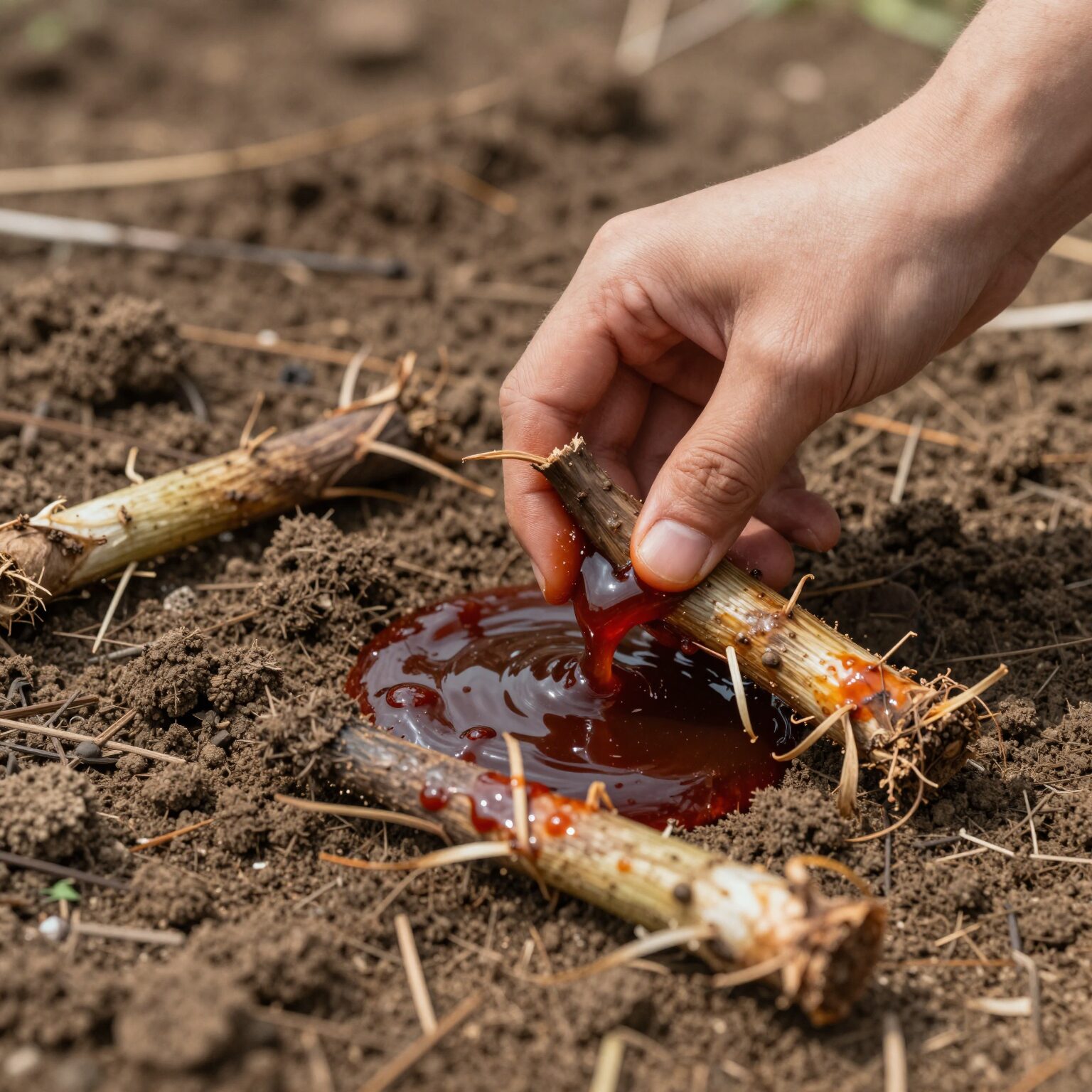 데친 땅두릅을 간장소스에 담그는 과정 사진