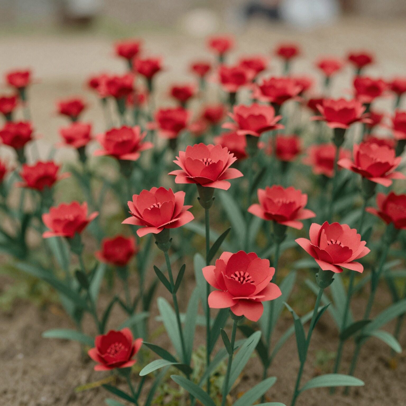 부채접기 방식으로 만든 빨간색 종이 카네이션 꽃
