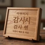 어버이날 감사패 부모님께 오래 기억될 선물 원목으로 제작된 아버지 감사패로, 따뜻한 나무 결과 함께 새겨진 감사 문구가 보인다