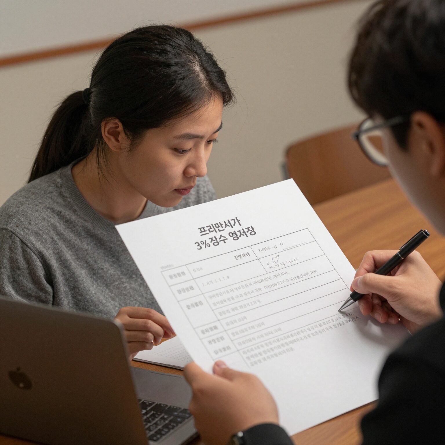 프리랜서가 3.3% 원천징수 영수증을 들고 환급 신청 방법을 고민하는 모습